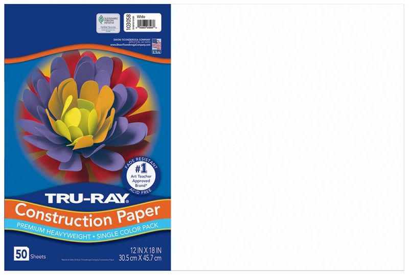 Tru-Ray 12 x 18 Construction Paper, White, 50 Sheets (P103058)