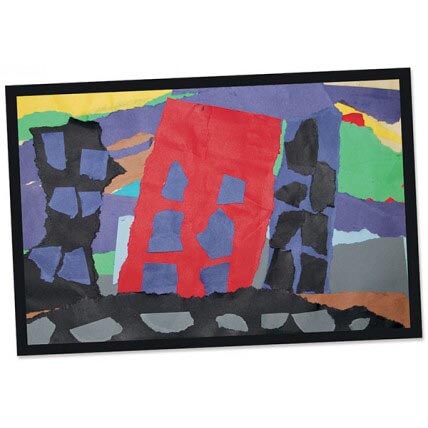 Colorful abstract collage featuring geometric shapes and vibrant colors.